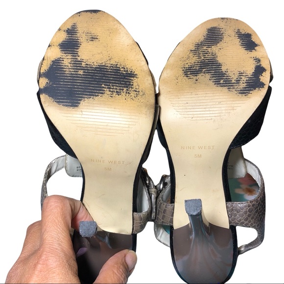 NINE WEST Hammer Croc Texture Slingback Peeptoe Tri-Color Heels Sz 5 - Picture 5 of 9